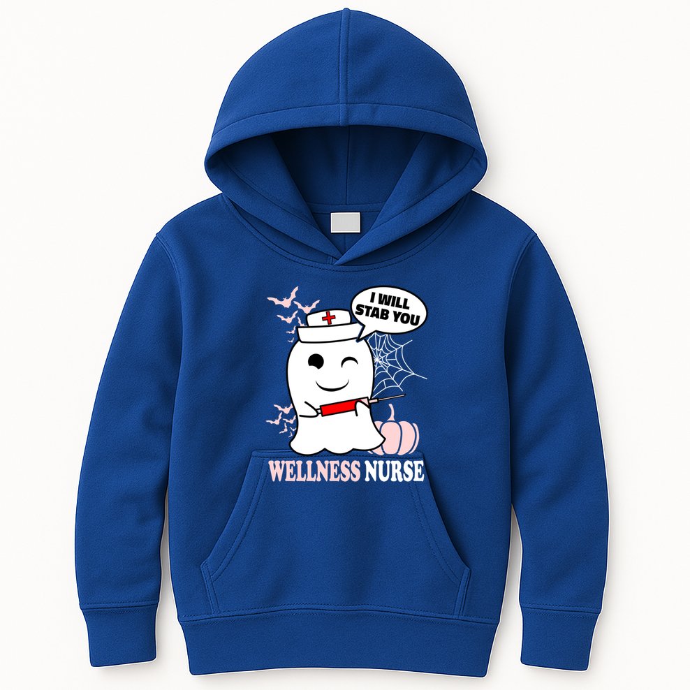 Wellness Nurse Halloween I Will Stab You Funny Ghost Gift Kids Hoodie
