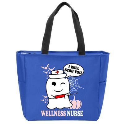Wellness Nurse Halloween I Will Stab You Funny Ghost Gift Zip Tote Bag