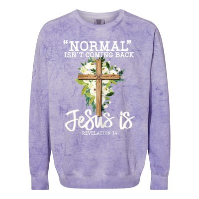 Womens Normal Isnt Coming Back Jesus Is Christian Flower Cross Colorblast Crewneck Sweatshirt