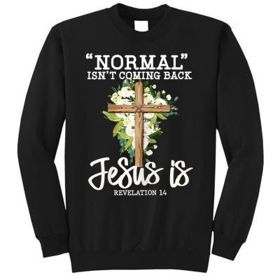 Womens Normal Isnt Coming Back Jesus Is Christian Flower Cross Sweatshirt