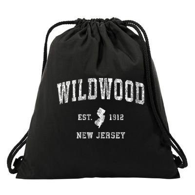 Wildwood New Jersey Nj Vintage Athletic Sports Design Drawstring Bag