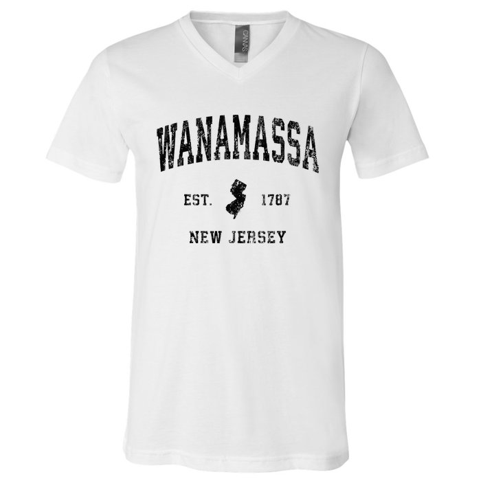 Wanamassa New Jersey Nj Vintage Athletic Black Sports V-Neck T-Shirt