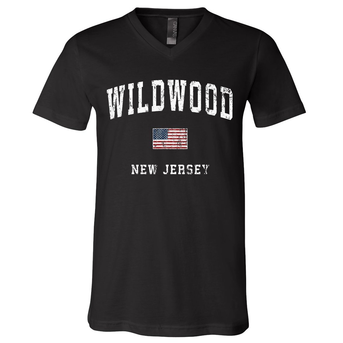 Wildwood New Jersey Nj Vintage American Flag V-Neck T-Shirt