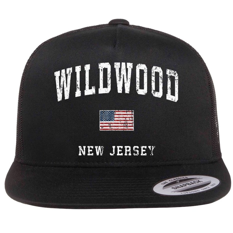 Wildwood New Jersey Nj Vintage American Flag Flat Bill Trucker Hat
