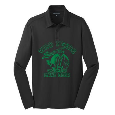 Who Needs Luck When You Have Beer Silk Touch Performance Long Sleeve Polo