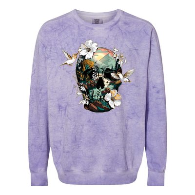 Wilderness Nature Lover Skull Colorblast Crewneck Sweatshirt