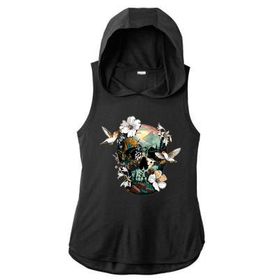 Wilderness Nature Lover Skull Ladies PosiCharge Tri-Blend Wicking Draft Hoodie Tank