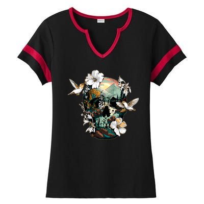 Wilderness Nature Lover Skull Ladies Halftime Notch Neck Tee