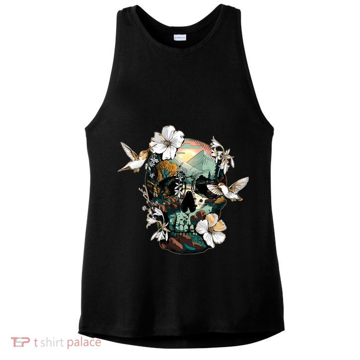 Wilderness Nature Lover Skull Ladies PosiCharge Tri-Blend Wicking Tank