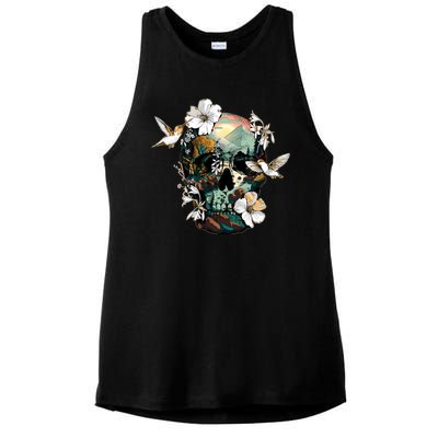 Wilderness Nature Lover Skull Ladies PosiCharge Tri-Blend Wicking Tank