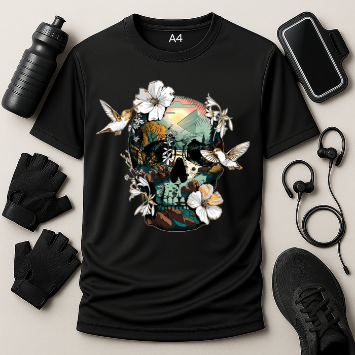 Wilderness Nature Lover Skull Cooling Performance Crew T-Shirt