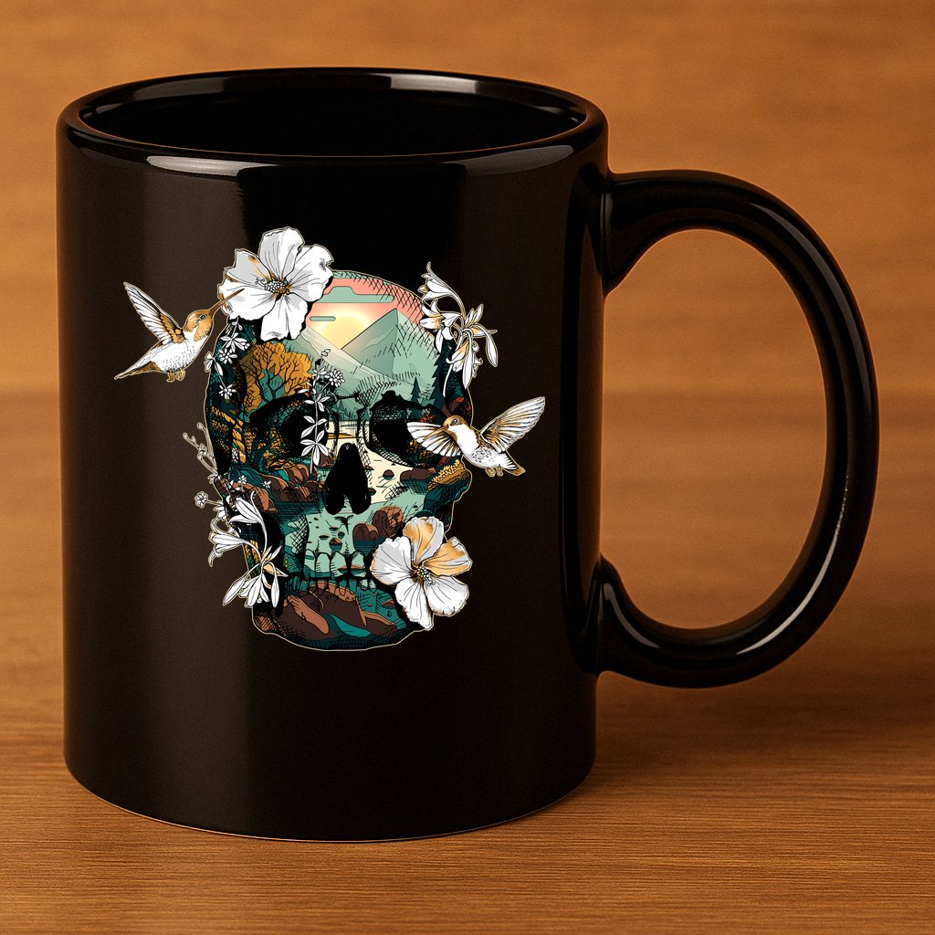 Wilderness Nature Lover Skull 11oz C Handle Ceramic Mug