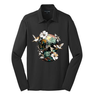 Wilderness Nature Lover Skull Silk Touch Performance Long Sleeve Polo