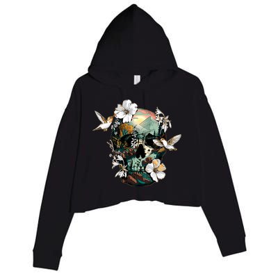 Wilderness Nature Lover Skull Crop Fleece Hoodie