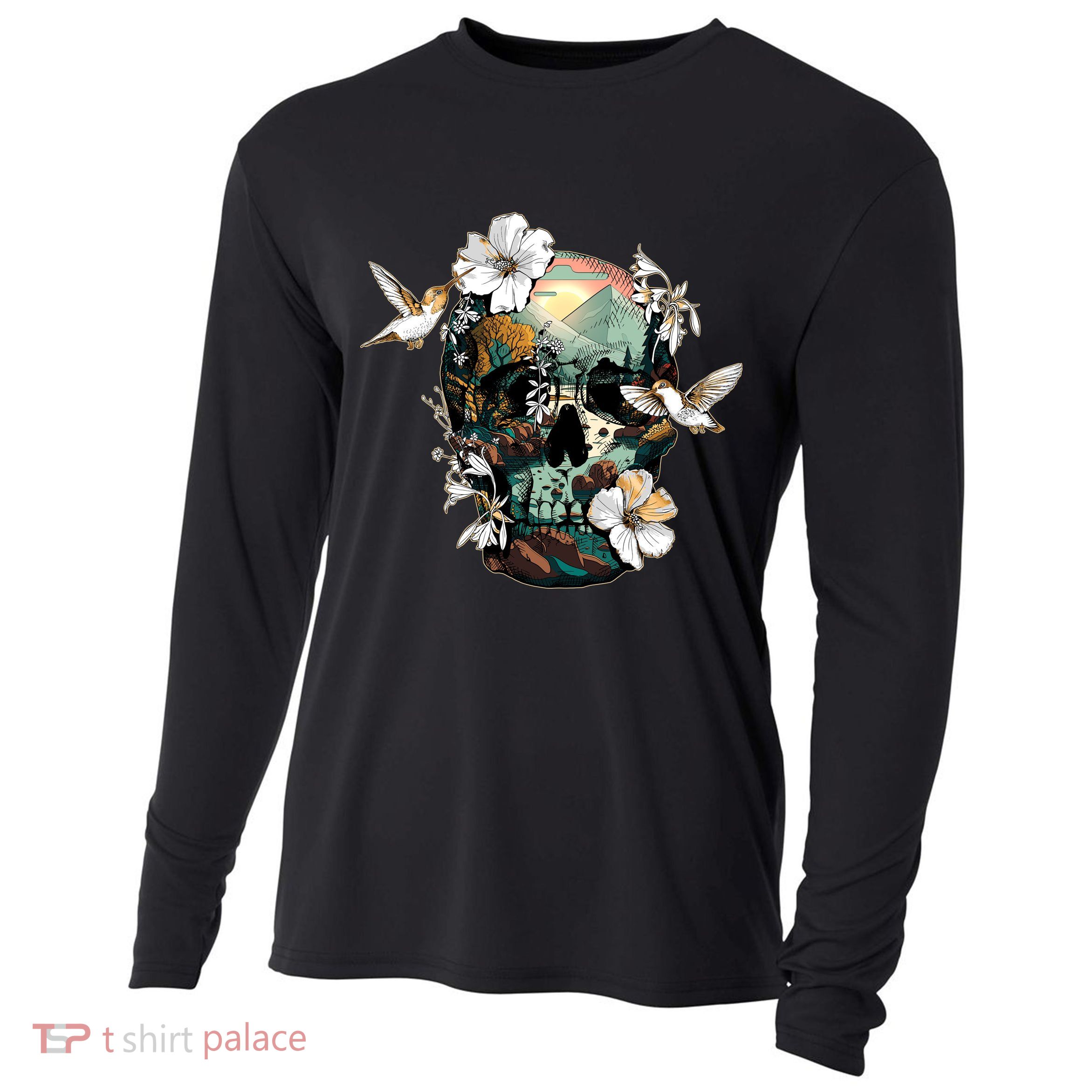 Wilderness Nature Lover Skull Cooling Performance Long Sleeve Crew