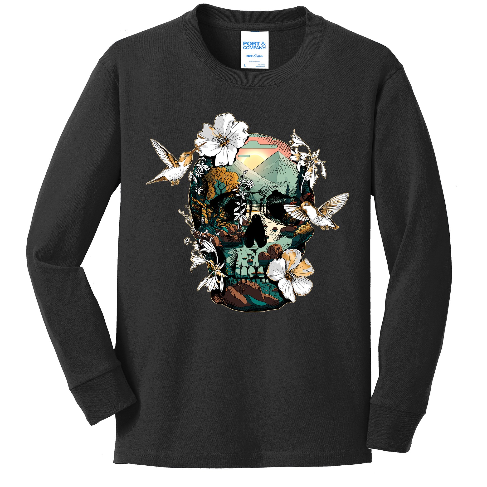 Wilderness Nature Lover Skull Kids Long Sleeve Shirt