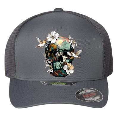 Wilderness Nature Lover Skull Flexfit Unipanel Trucker Cap
