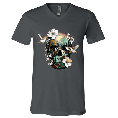 Wilderness Nature Lover Skull V-Neck T-Shirt