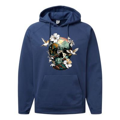 Wilderness Nature Lover Skull Performance Fleece Hoodie