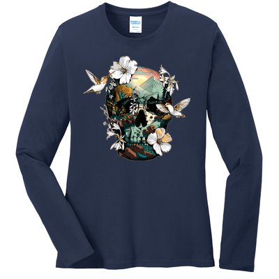 Wilderness Nature Lover Skull Ladies Long Sleeve Shirt