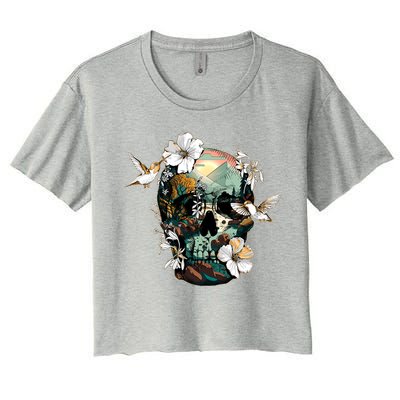 Wilderness Nature Lover Skull Women's Crop Top Tee