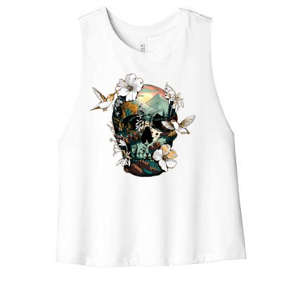 Wilderness Nature Lover Skull Women's Racerback Cropped Tank