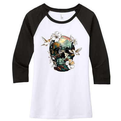 Wilderness Nature Lover Skull Women's Tri-Blend 3/4-Sleeve Raglan Shirt