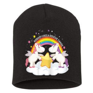 Womens Nobody Likes A Douche Canoe RainBow & Unicorn Short Acrylic Beanie