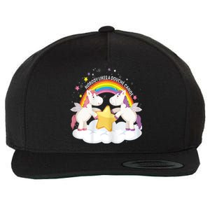 Womens Nobody Likes A Douche Canoe RainBow & Unicorn Wool Snapback Cap