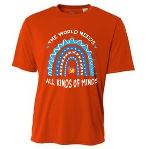 World Needs Minds Puzzle April Blue Rainbow Autism Awareness Funny Gift Cooling Performance Crew T-Shirt