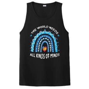 World Needs Minds Puzzle April Blue Rainbow Autism Awareness Funny Gift PosiCharge Competitor Tank