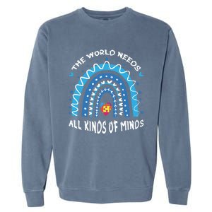 World Needs Minds Puzzle April Blue Rainbow Autism Awareness Funny Gift Garment-Dyed Sweatshirt