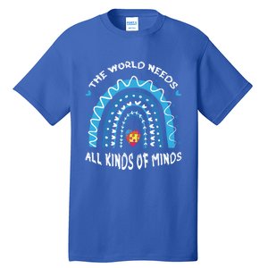 World Needs Minds Puzzle April Blue Rainbow Autism Awareness Funny Gift Tall T-Shirt