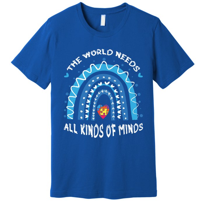 World Needs Minds Puzzle April Blue Rainbow Autism Awareness Funny Gift Premium T-Shirt