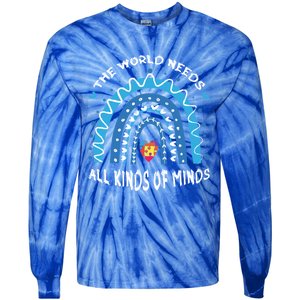 World Needs Minds Puzzle April Blue Rainbow Autism Awareness Funny Gift Tie-Dye Long Sleeve Shirt