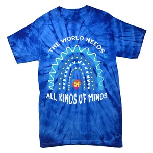 World Needs Minds Puzzle April Blue Rainbow Autism Awareness Funny Gift Tie-Dye T-Shirt