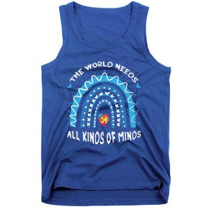 World Needs Minds Puzzle April Blue Rainbow Autism Awareness Funny Gift Tank Top