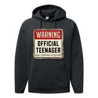 Warning Nager May Contain Attitude 13th Birthday Performance Fleece Hoodie