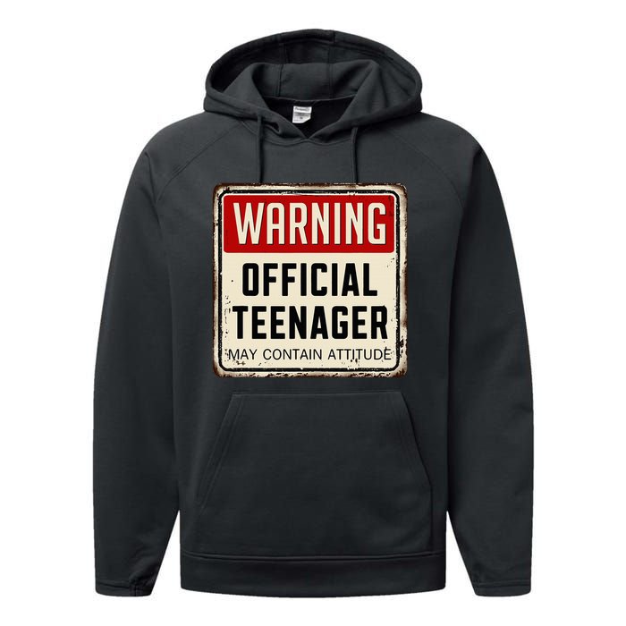 Warning Nager May Contain Attitude 13th Birthday Performance Fleece Hoodie