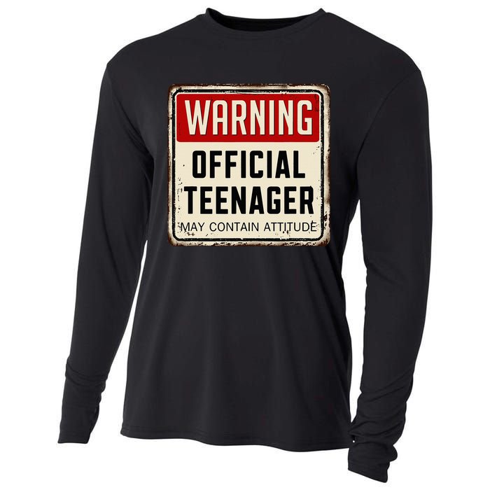 Warning Nager May Contain Attitude 13th Birthday Cooling Performance Long Sleeve Crew