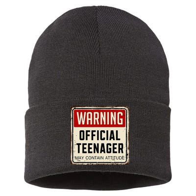 Warning Nager May Contain Attitude 13th Birthday Sustainable Knit Beanie