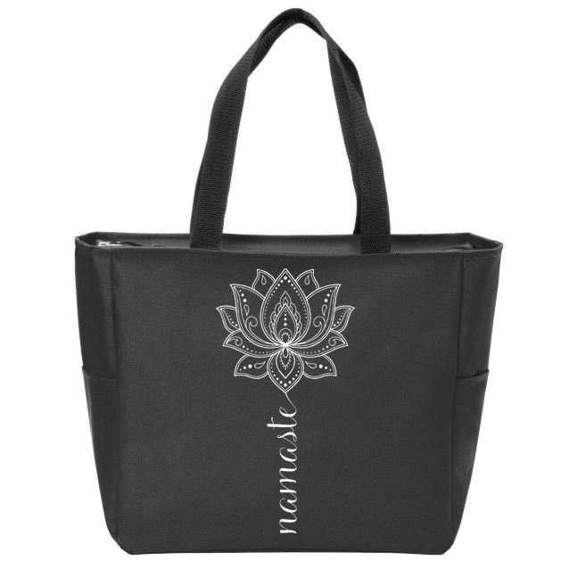 Womens Namaste Mandala Lotus Meditation Workout Yoga Lover Zip Tote Bag