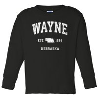 Wayne Nebraska Ne Vintage Athletic Black Sports Toddler Long Sleeve Shirt