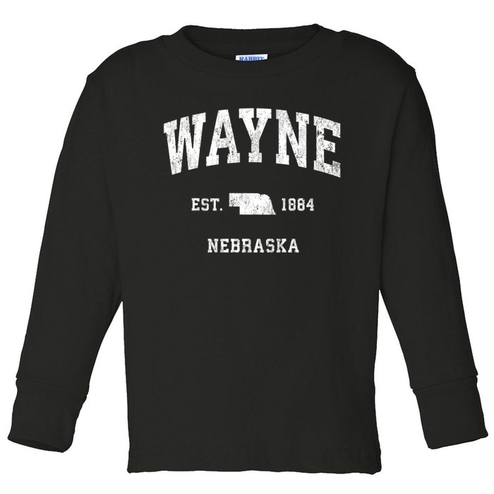 Wayne Nebraska Ne Vintage Athletic Black Sports Toddler Long Sleeve Shirt