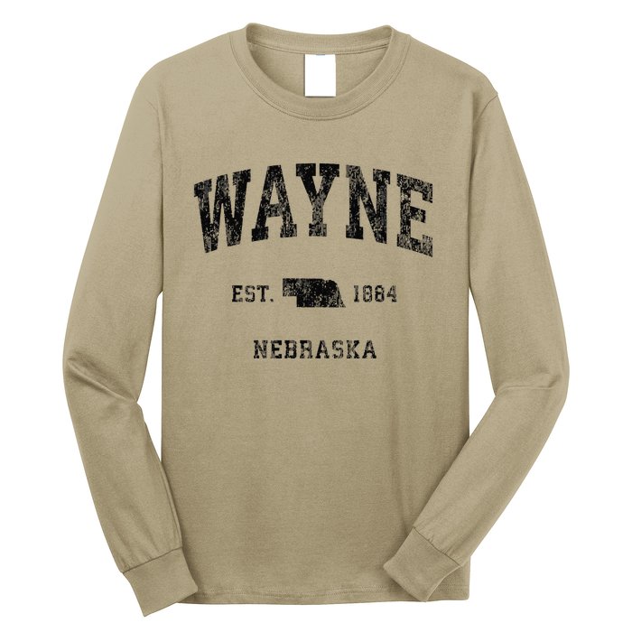 Wayne Nebraska Ne Vintage Athletic Black Sports Long Sleeve Shirt