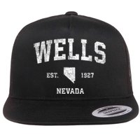 Wells Nevada Nv Vintage Athletic Sports Flat Bill Trucker Hat