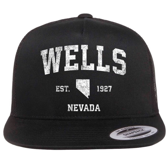 Wells Nevada Nv Vintage Athletic Sports Flat Bill Trucker Hat