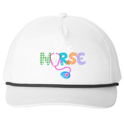 Woc Nurse Plaid Egg Bunny Love Stethoscope Rn Nurse Easter Gift Snapback Five-Panel Rope Hat