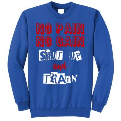 Workougift No Pain No Gain Shut Up And Train Gym Gift Cool Gift Tall Sweatshirt