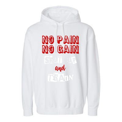 Workougift No Pain No Gain Shut Up And Train Gym Gift Cool Gift Garment-Dyed Fleece Hoodie